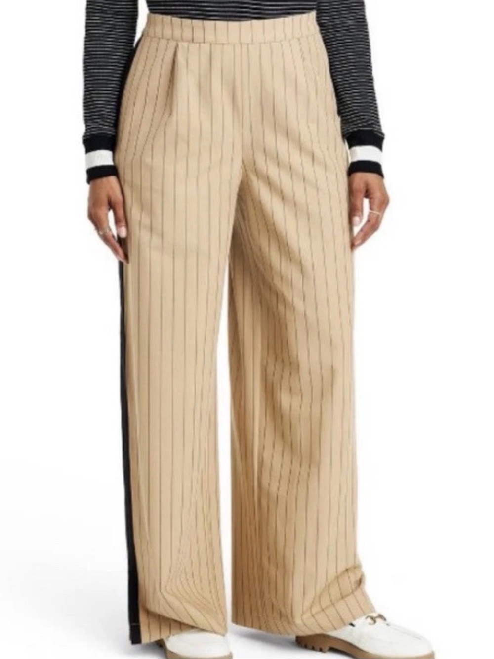 La Ligne x Target Women’s Pinstripe Wide Leg Side Stripe Pants Tan Black S